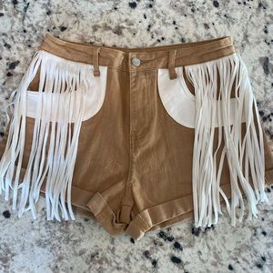 Fringe denim shorts